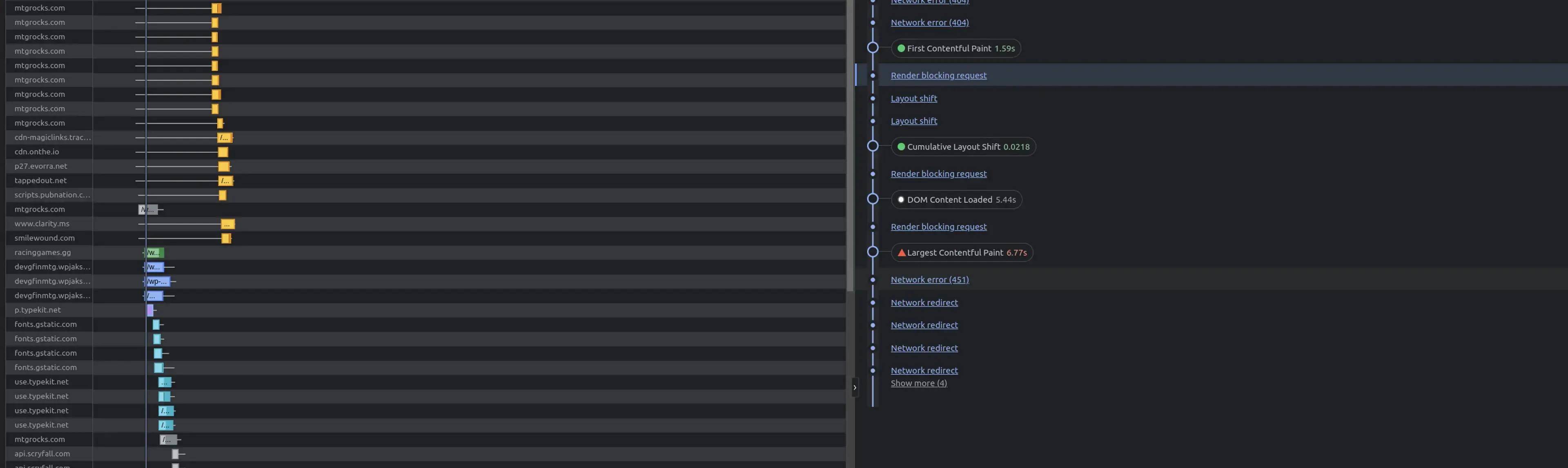 A render blocking request in the network area of the performance insights panel