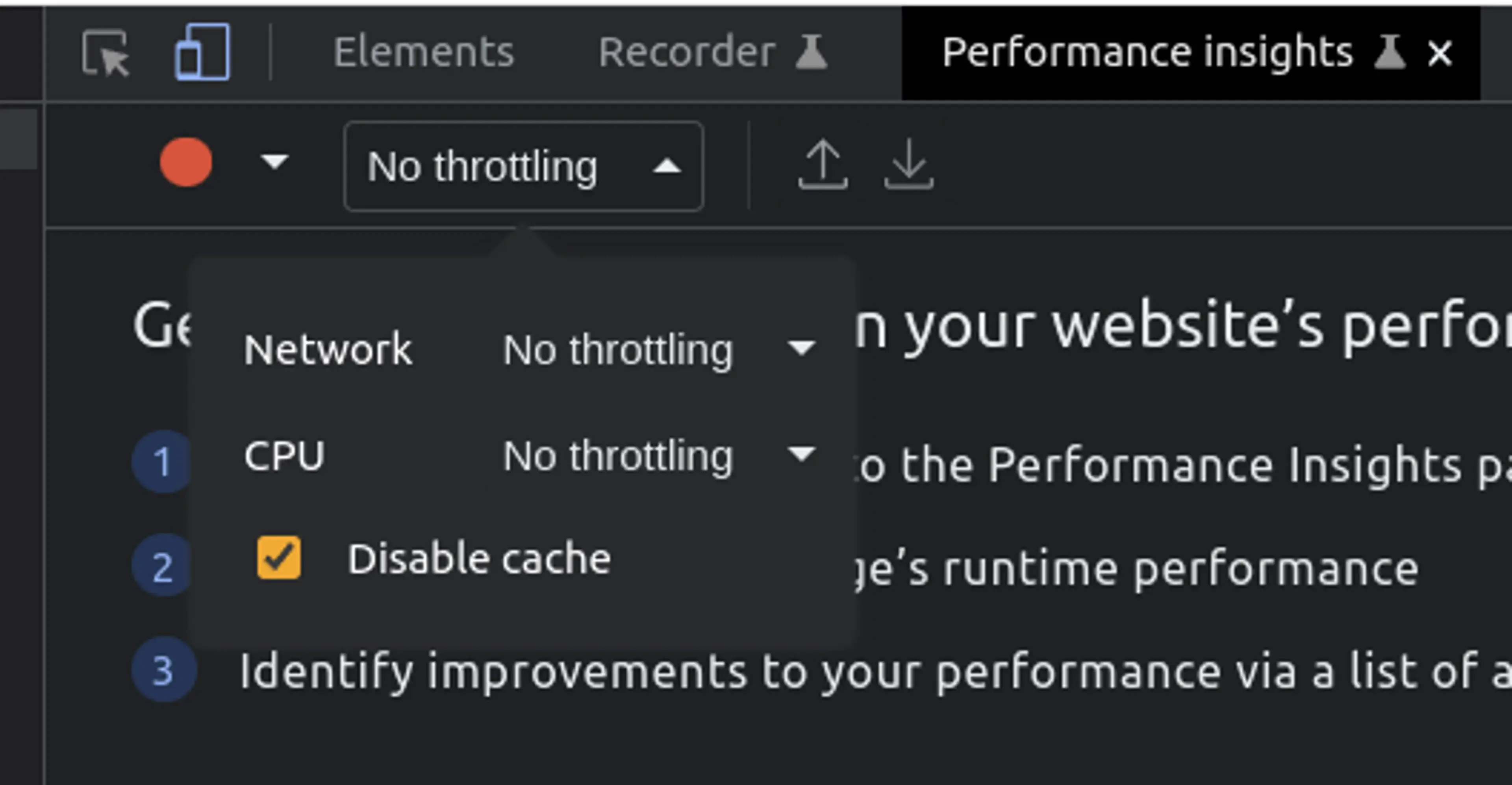 The throttling options in the chrome performance insights panel